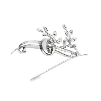 14K White Gold & Diamond Delicate Intertwined Stems Brooch