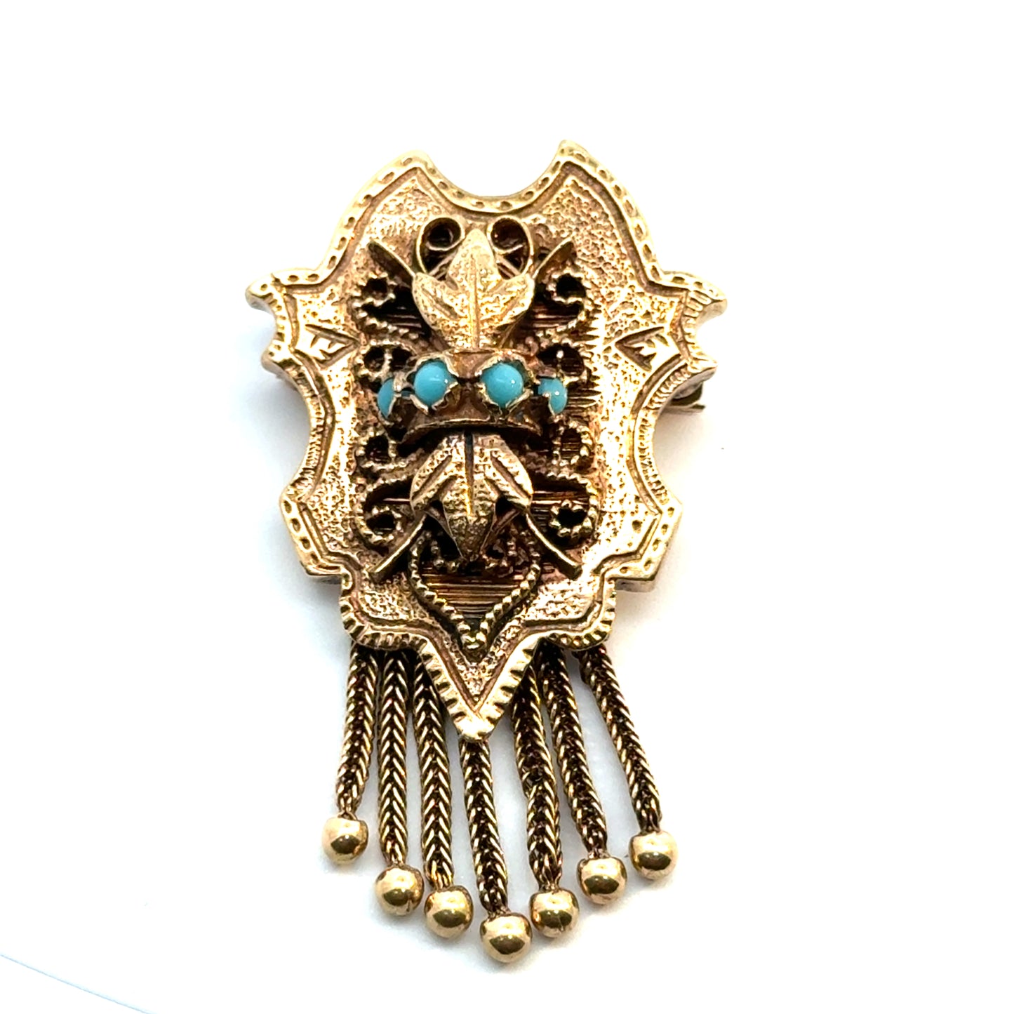 Victorian 14K Yellow Gold & Turquoise Brooch/Pendant