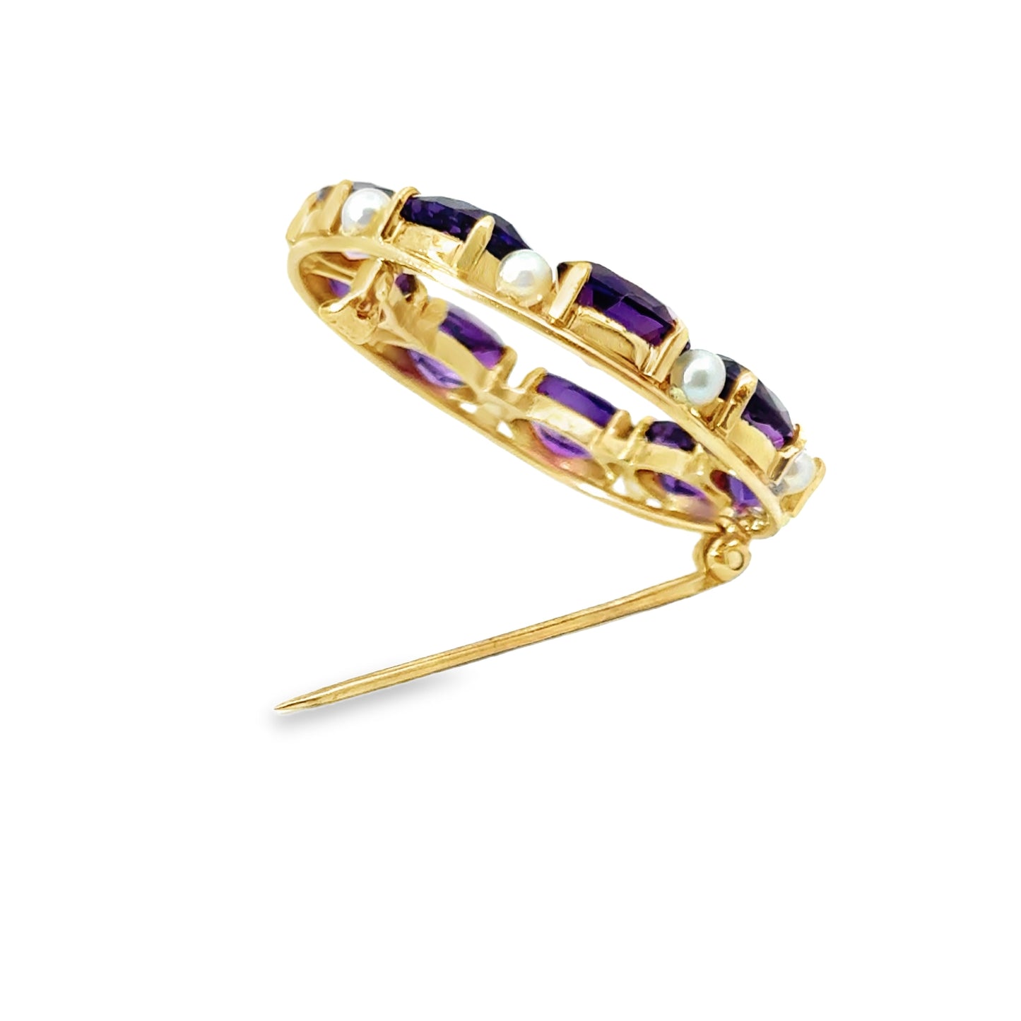 14K Yellow Gold Classic Amethyst & Pearl Brooch