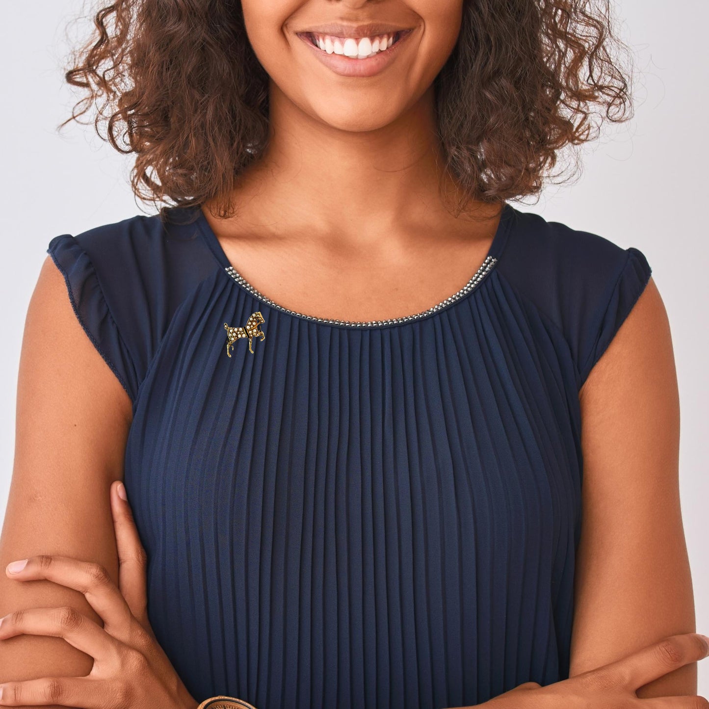 Antique 14K Yellow Gold Trotting Horse Brooch with Seed Pearls & Enamel