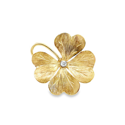 14K Yellow Gold & Diamond Four-Leaf Clover Brooch