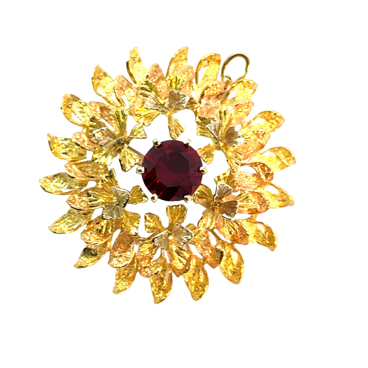 18K Yellow Gold & Ruby Floral Wreath Brooch/Pendant