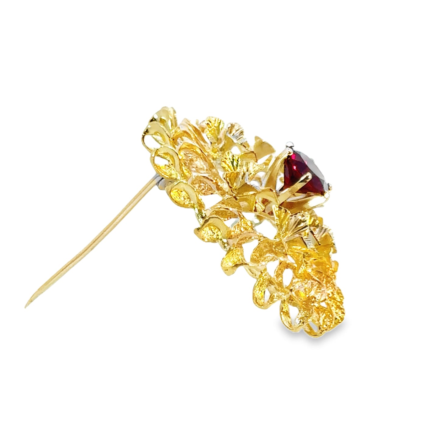 18K Yellow Gold & Ruby Floral Wreath Brooch/Pendant