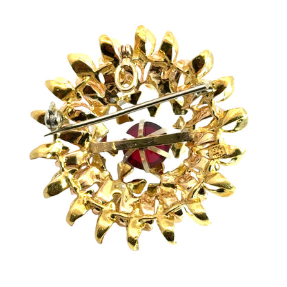 18K Yellow Gold & Ruby Floral Wreath Brooch/Pendant