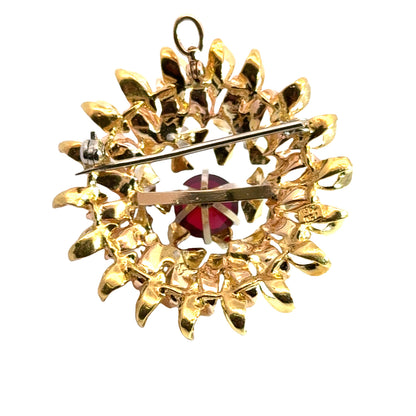 18K Yellow Gold & Ruby Floral Wreath Brooch/Pendant