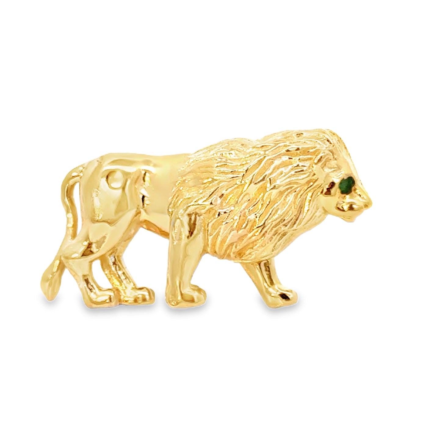 14K Yellow Gold & Emerald Lion Brooch