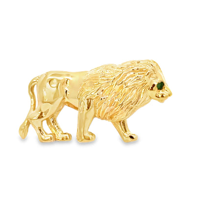 14K Yellow Gold & Emerald Lion Brooch