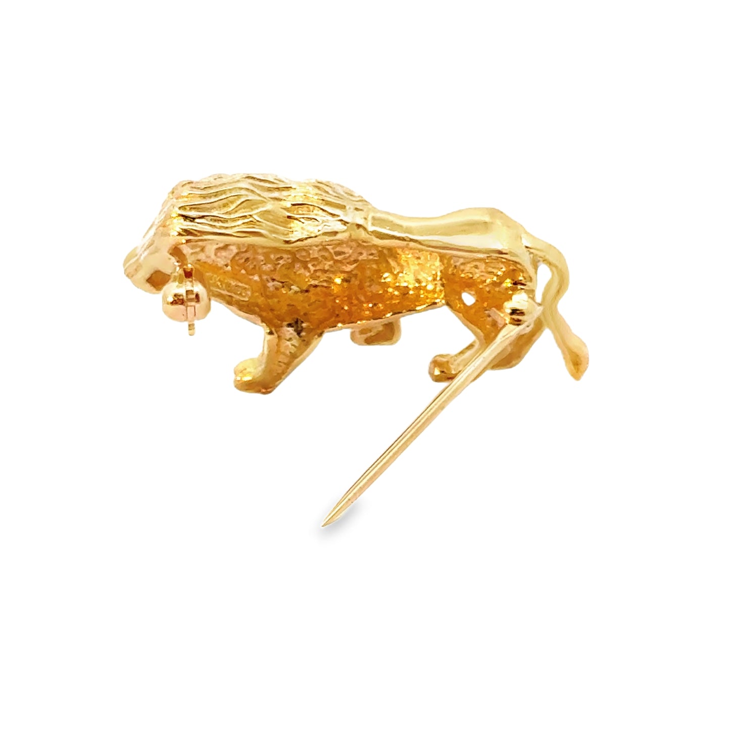 14K Yellow Gold & Emerald Lion Brooch