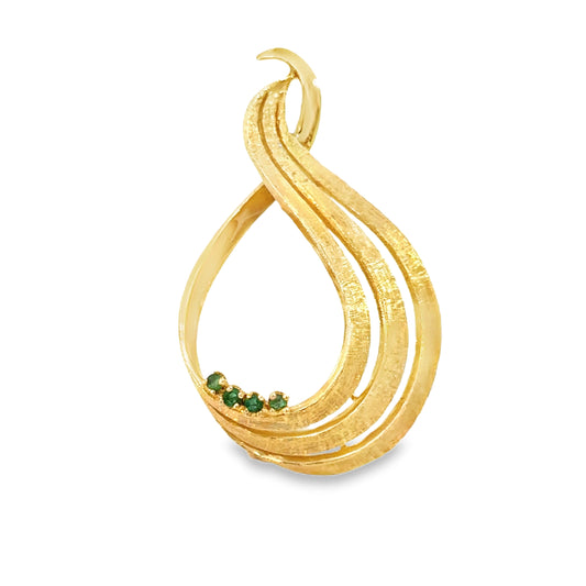 14K Yellow Gold & Emerald Flowing Teardrop Brooch