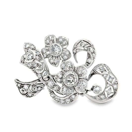 Beautiful Platinum & Diamond Flowers & Ribbons Brooch