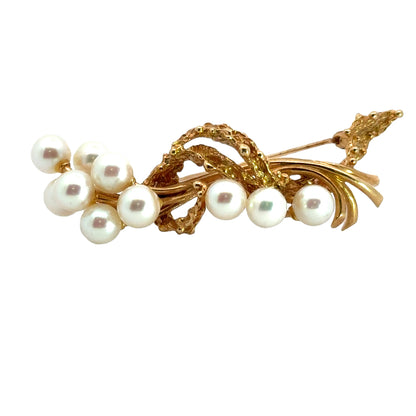 14K Yellow Gold & Pearl Delicate Branch Brooch