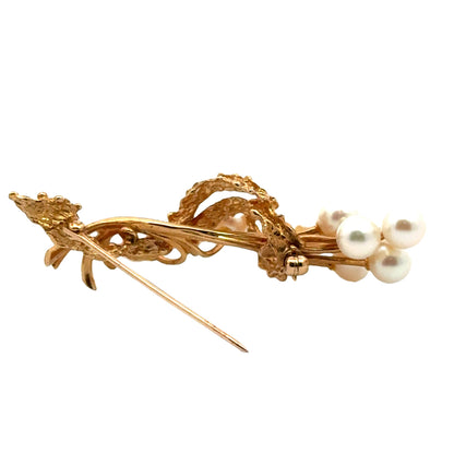 14K Yellow Gold & Pearl Delicate Branch Brooch