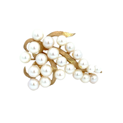 14K Yellow Gold Pearl Cluster Brooch