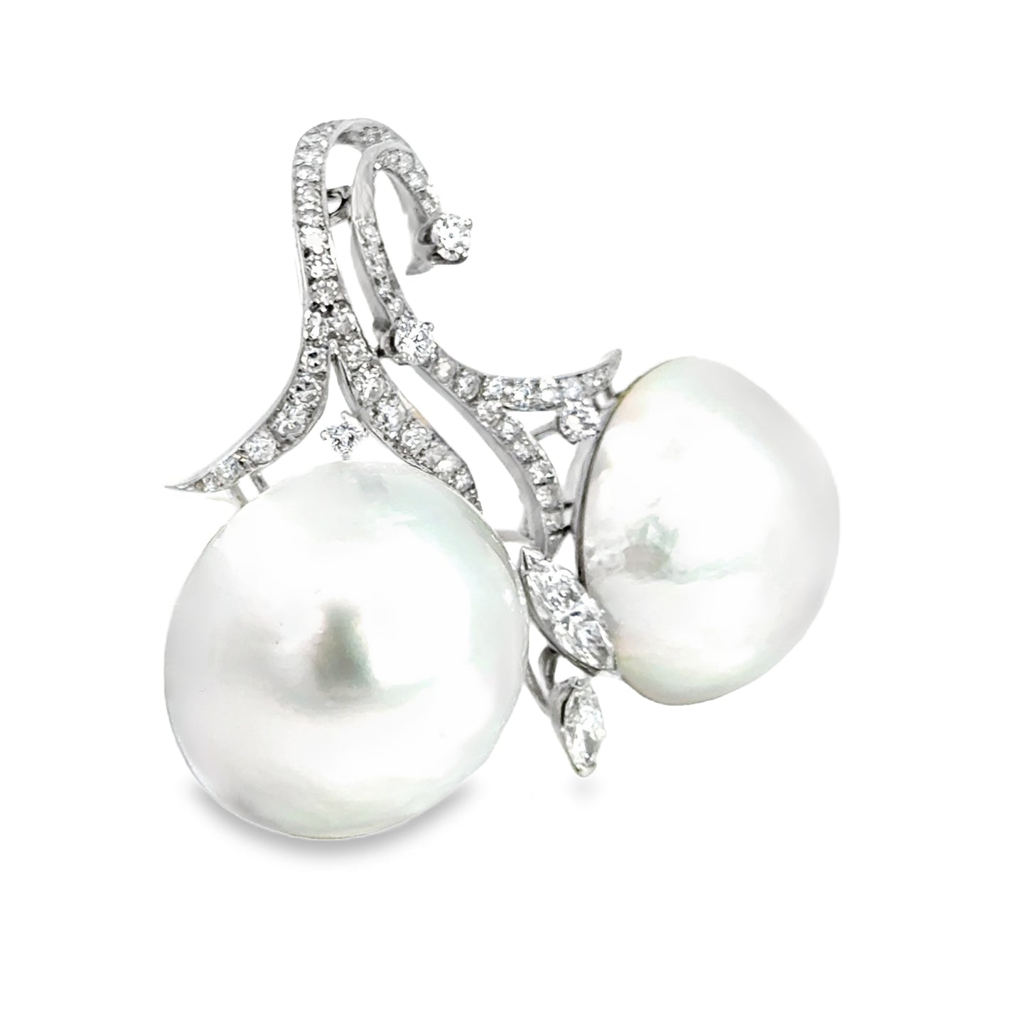 Elegant Platinum Pearl & Diamond Brooch