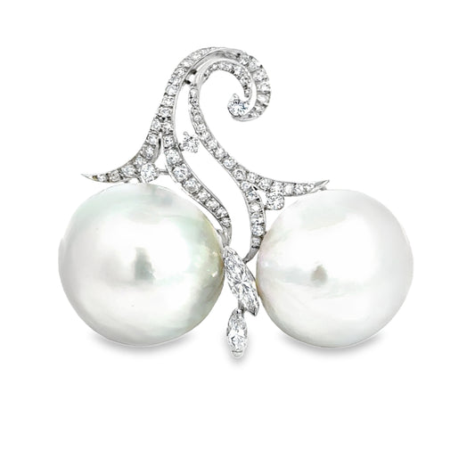 Elegant Platinum Pearl & Diamond Brooch