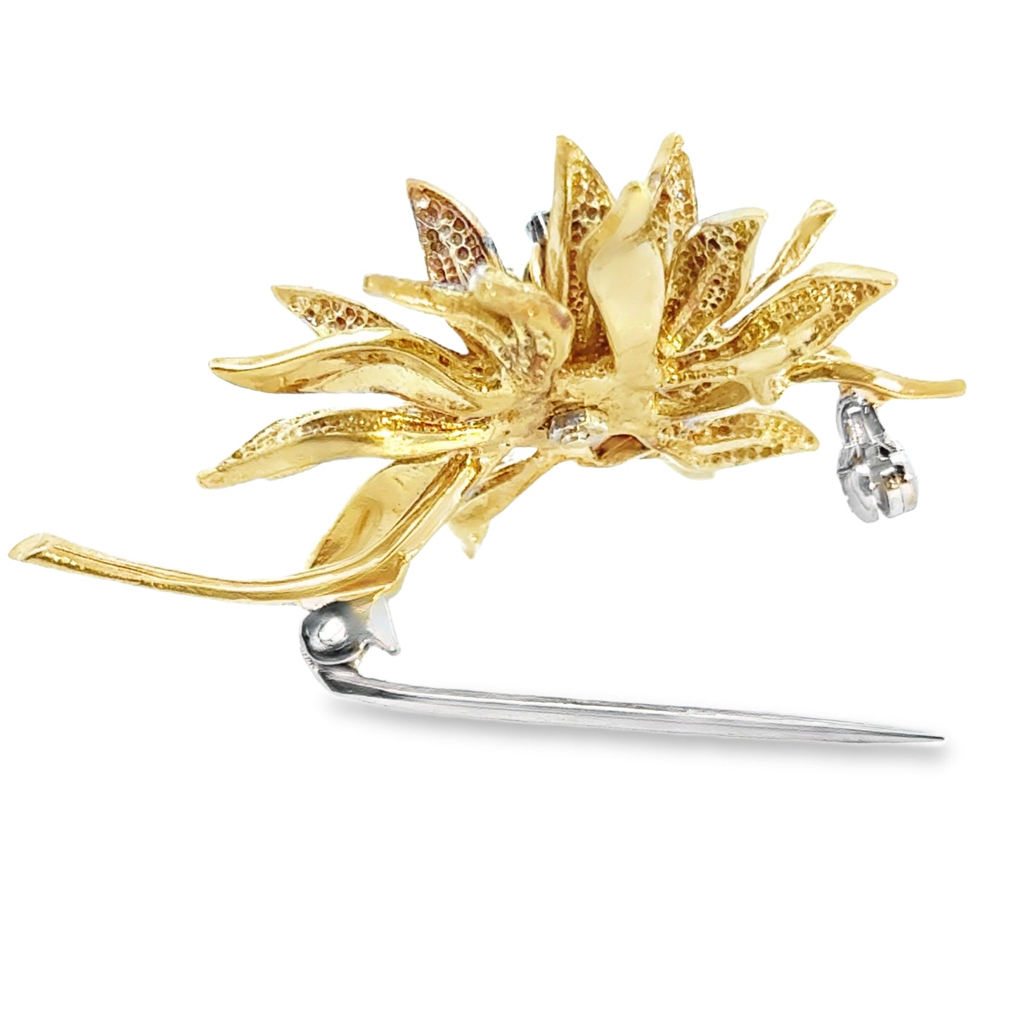 18K Yellow Gold & Diamond Floral Motif Brooch