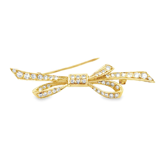 18K Yellow Gold & Diamond Bow Bar Pin