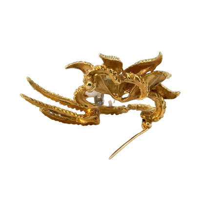 18K Yellow Gold Pearl & Diamond Floral Brooch