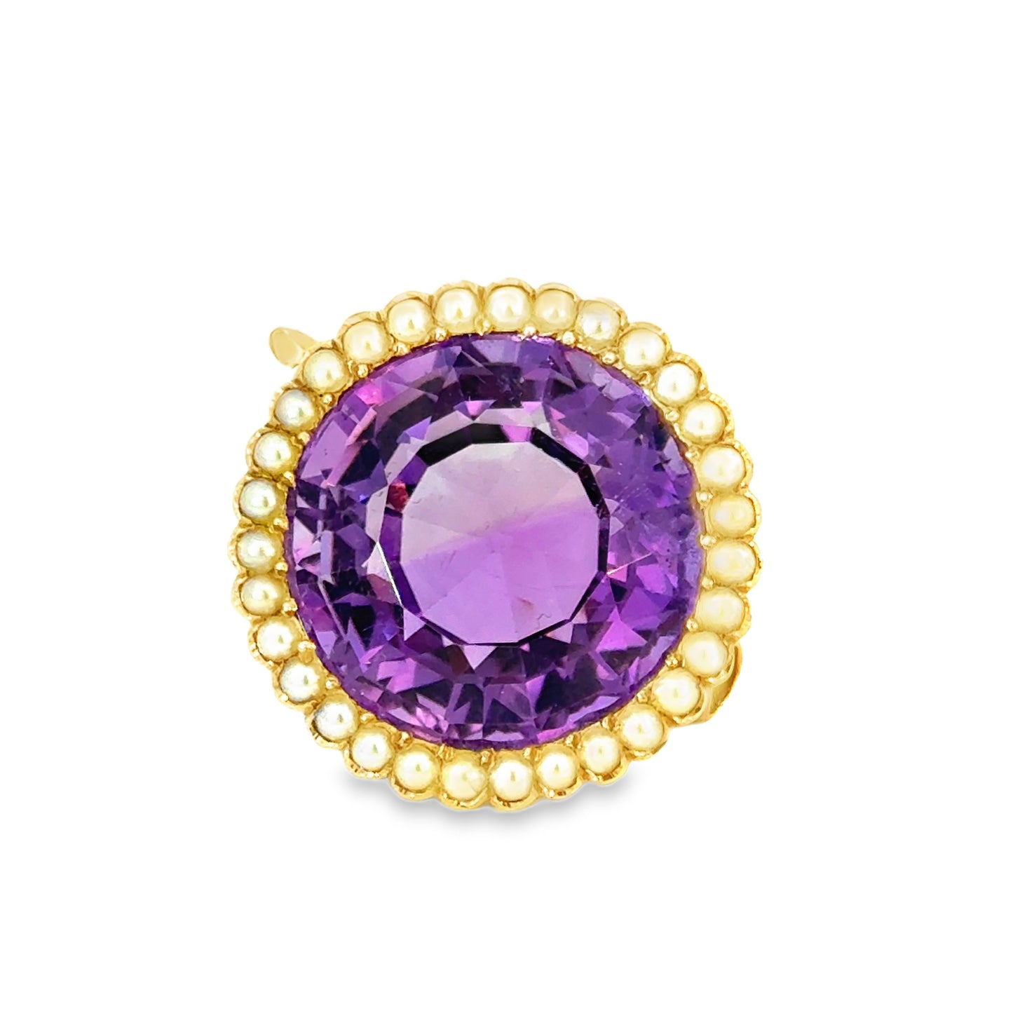 Vintage 14K Rose Gold Amethyst & Seed Pearl Brooch