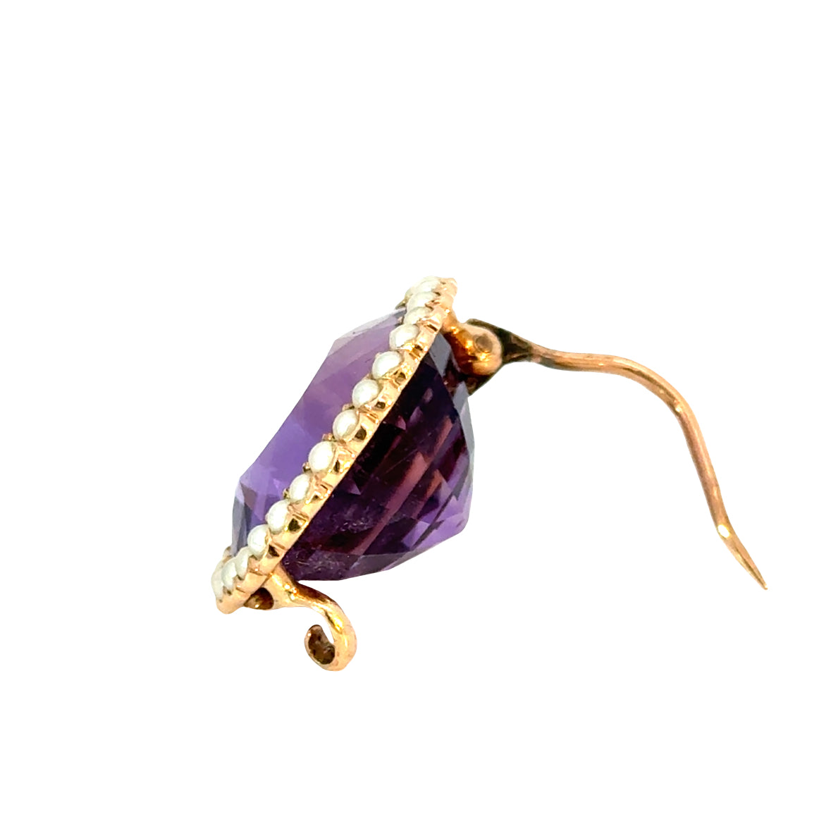 Vintage 14K Rose Gold Amethyst & Seed Pearl Brooch