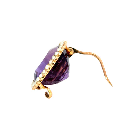 Vintage 14K Rose Gold Amethyst & Seed Pearl Brooch
