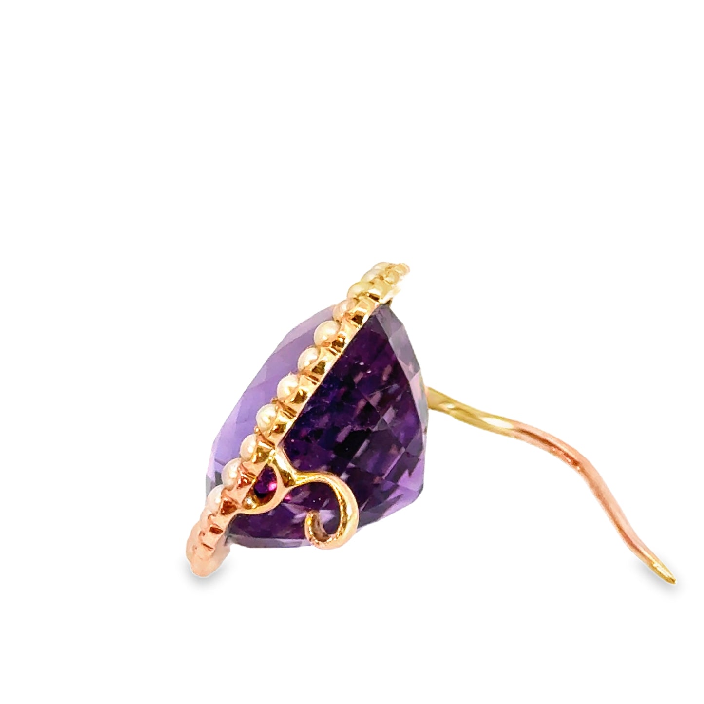 Vintage 14K Rose Gold Amethyst & Seed Pearl Brooch