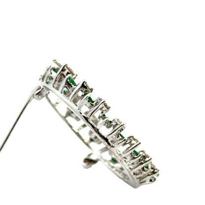 14K White Gold Emerald & Diamond Circle Brooch