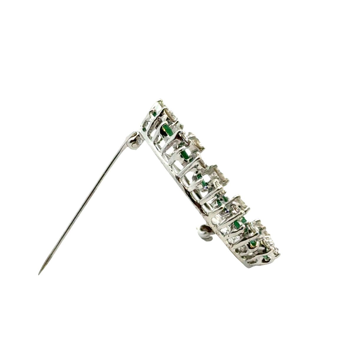 14K White Gold Emerald & Diamond Circle Brooch
