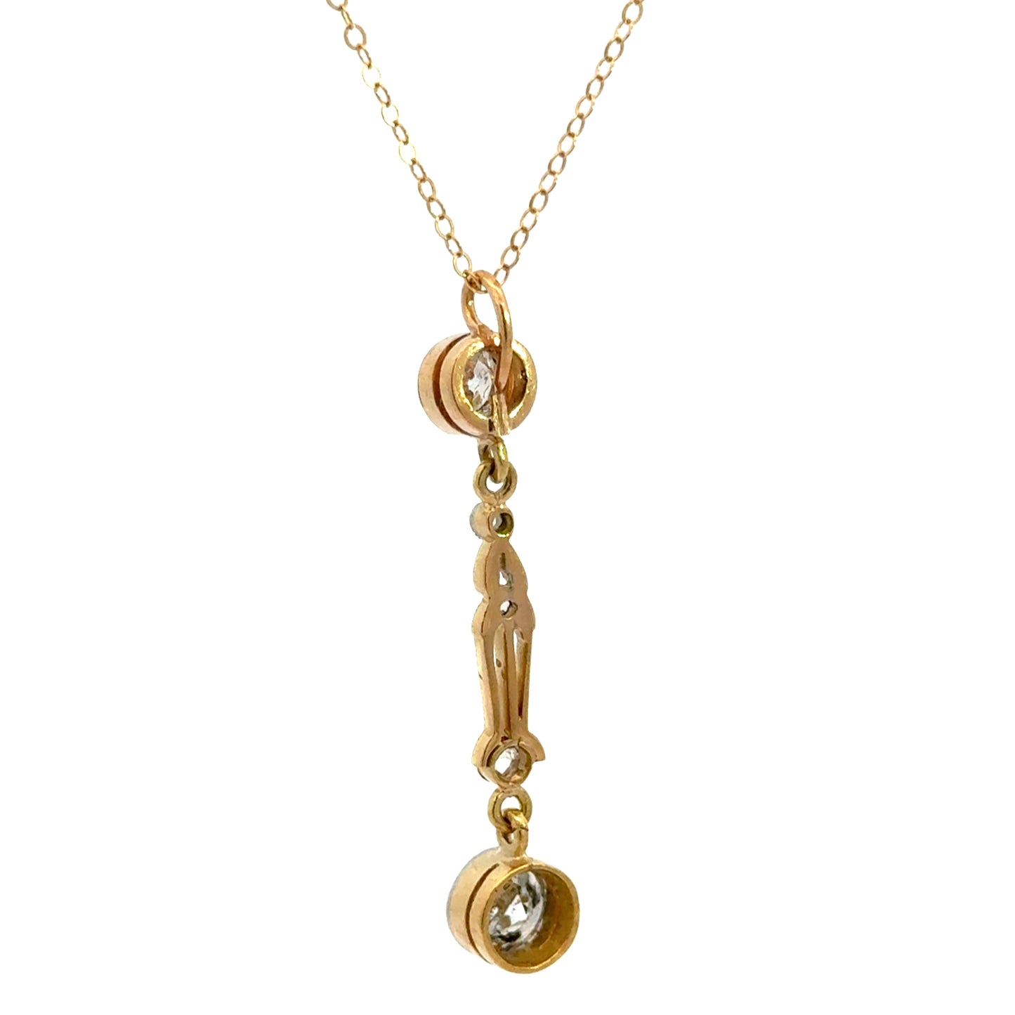 Antique 14K Gold Diamond Drop Necklace