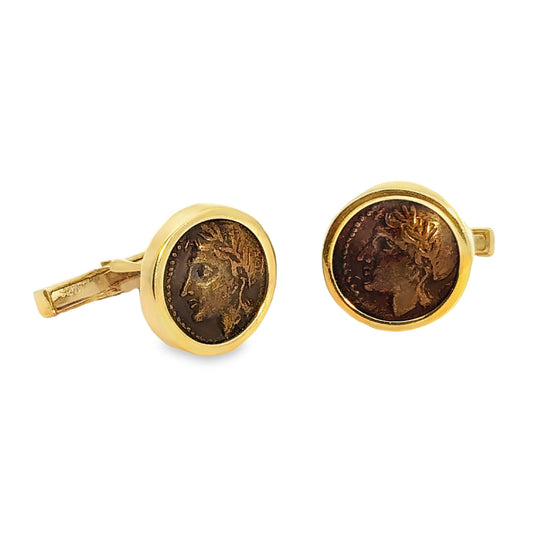 L.Maris 18K Yellow Gold Ancient Coin Cuff Links Made in Greece