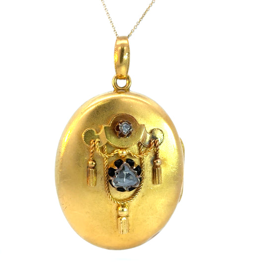 Antique 18K Yellow Gold Locket with Rose-Cut Diamond – Ornate Victorian Design