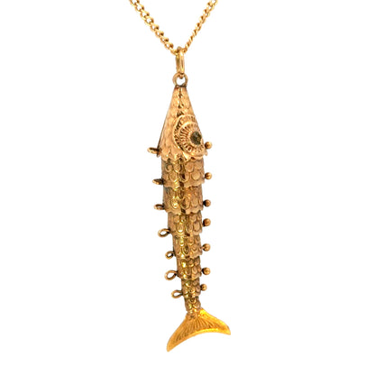 18K Yellow Gold Articulated Fish Pendant
