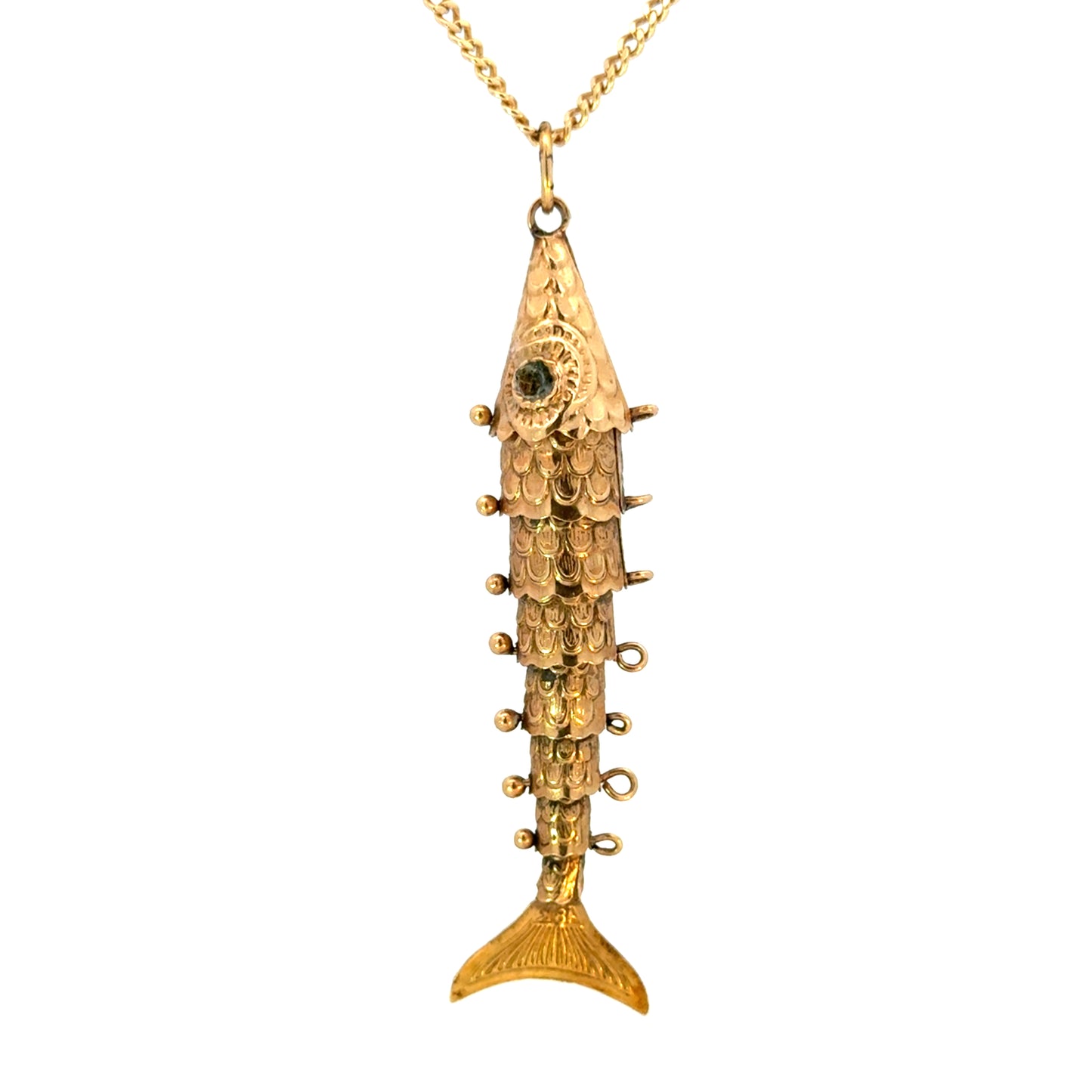 18K Yellow Gold Articulated Fish Pendant