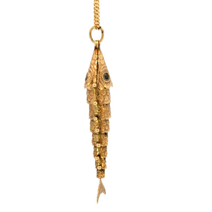18K Yellow Gold Articulated Fish Pendant