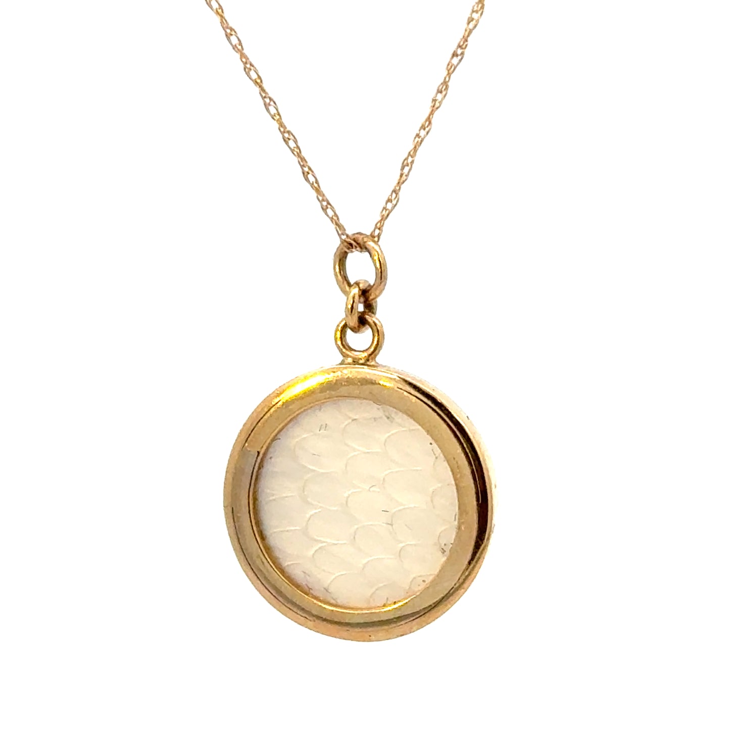 14K Yellow Gold Mother of Pearl Pendant with Etched Bird Motif