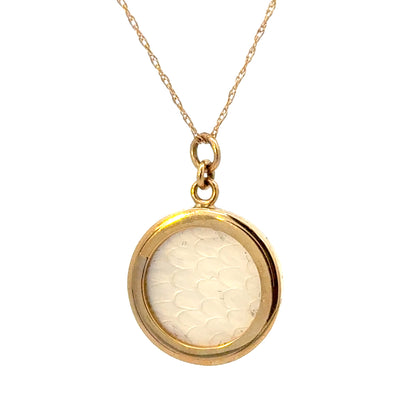 14K Yellow Gold Mother of Pearl Pendant with Etched Bird Motif