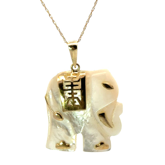 14K Yellow Gold Mother of Pearl Elephant Pendant