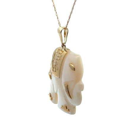 14K Yellow Gold Mother of Pearl Elephant Pendant