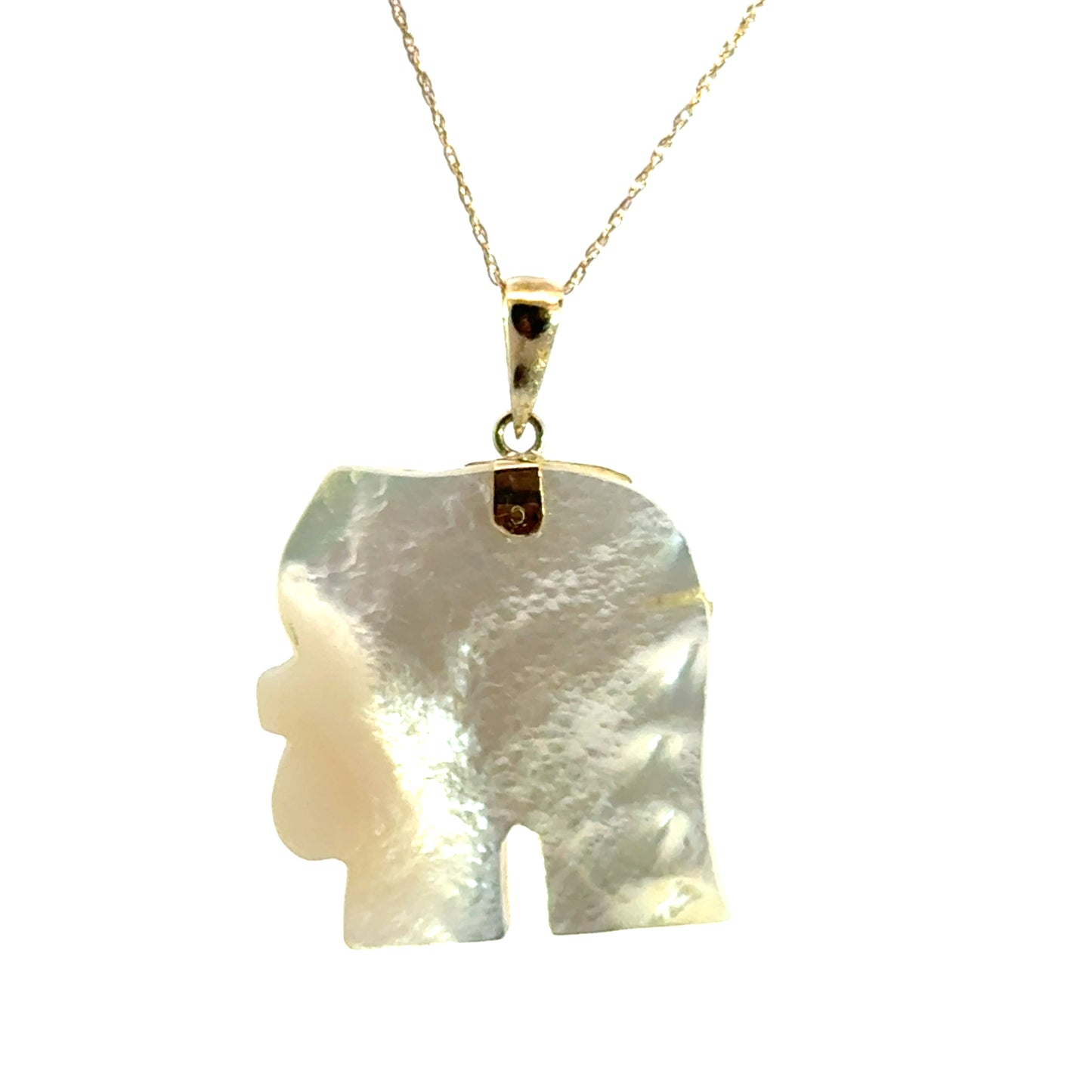 14K Yellow Gold Mother of Pearl Elephant Pendant