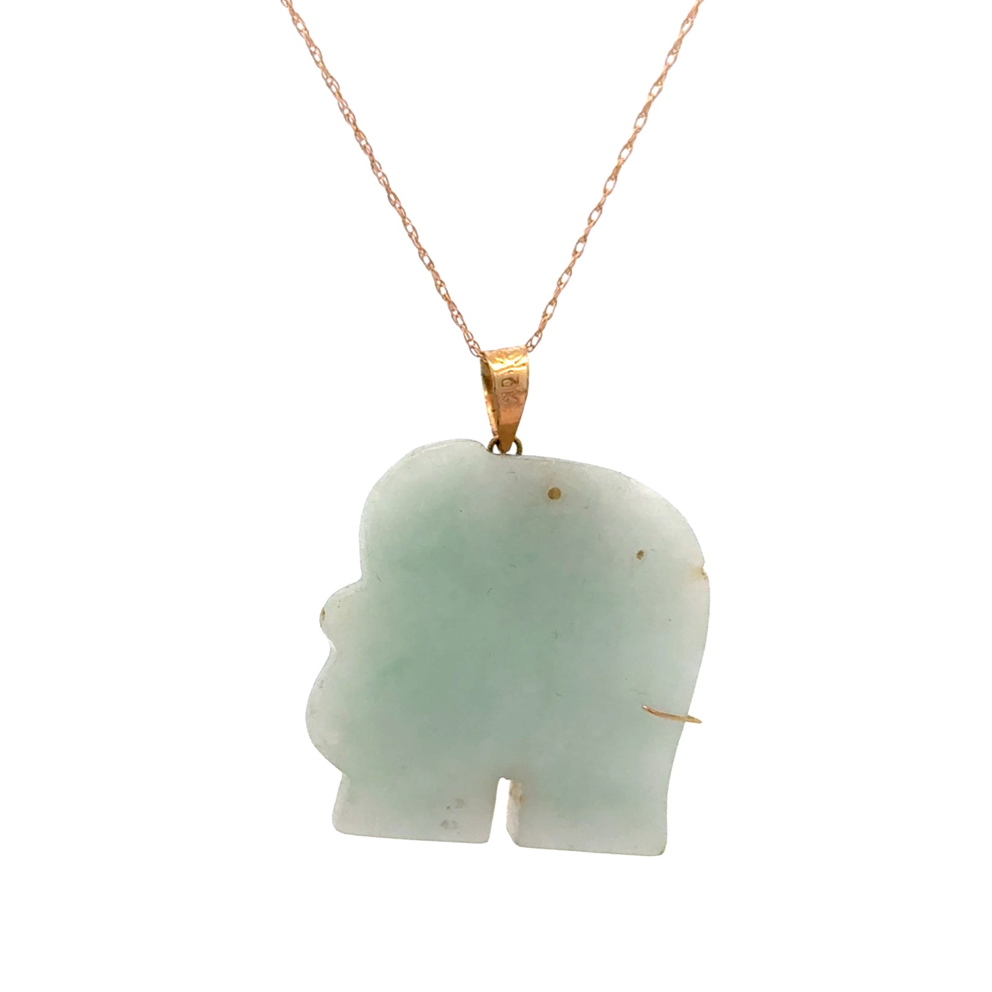 14K Yellow Gold Light Green Jade Elephant Pendant