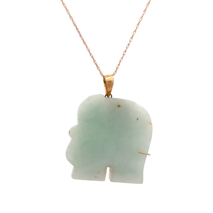 14K Yellow Gold Light Green Jade Elephant Pendant