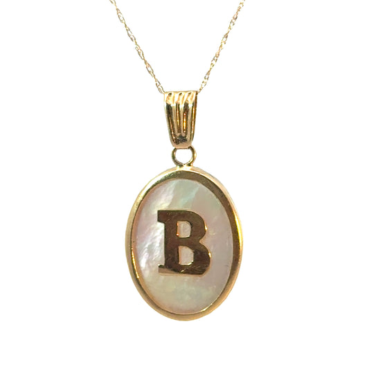 18K Yellow Gold Mother of Pearl Initial “B” Pendant