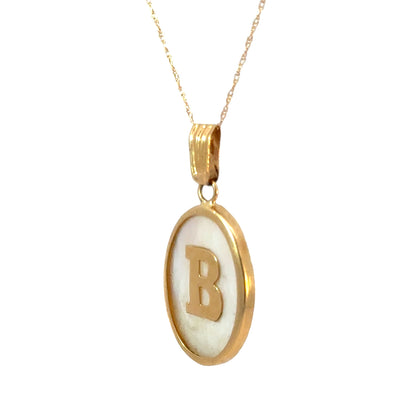 18K Yellow Gold Mother of Pearl Initial “B” Pendant