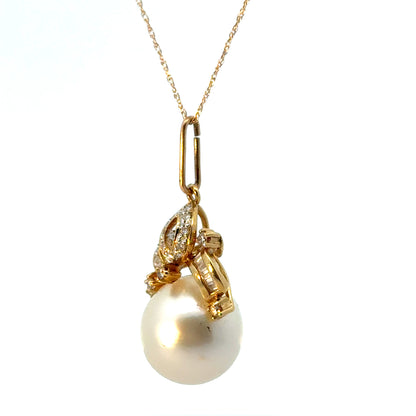 Classic 14K Yellow Gold Pearl Pendant with Sparkling Diamond Accents