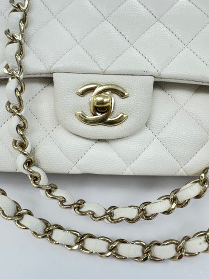 Authentic Chanel Classic Double Flap Bag – White Caviar Leather with Gold Hardware