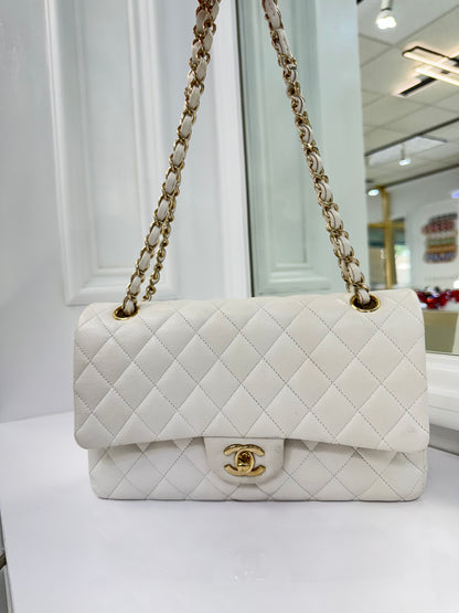 Authentic Chanel Classic Double Flap Bag – White Caviar Leather with Gold Hardware