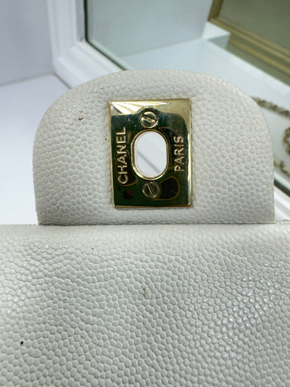Authentic Chanel Classic Double Flap Bag – White Caviar Leather with Gold Hardware