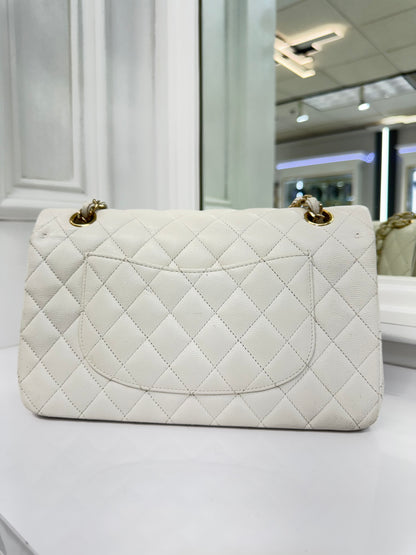 Authentic Chanel Classic Double Flap Bag – White Caviar Leather with Gold Hardware