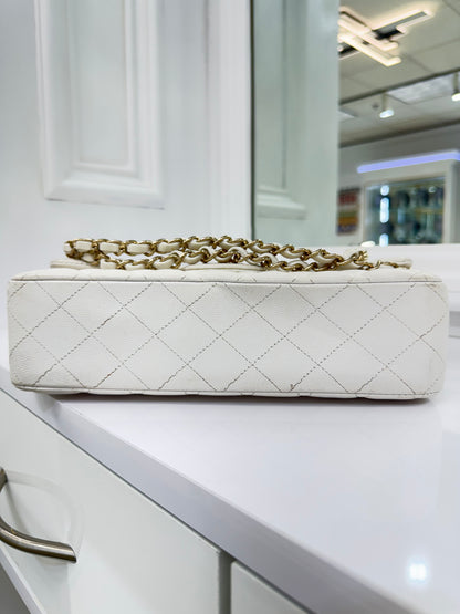 Authentic Chanel Classic Double Flap Bag – White Caviar Leather with Gold Hardware