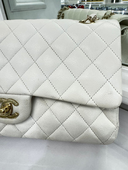 Authentic Chanel Classic Double Flap Bag – White Caviar Leather with Gold Hardware